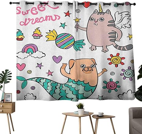 Amazon ユニコーンキャット 断熱カーテン ピンク 招き猫 幸福のシンボル 幸運 成功 愛 アジア文化 漫画 プライバシー保護 マルチカラー 72 Wx45 L ラグ カーテン ファブリック オンライン通販