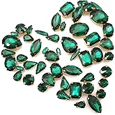 Rhinestones for Crafting, 50pcs Sew on Rhinestones Flatback Crystal Rhinestones Mixed Shapes with Metal Claw for Craft Clothes Jewelry Shoes Bags DIY Decoration (Green)