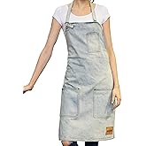 VANTOO Denim Chef Apron for Women with Pockets, Jean Waitress Server Kitchen Apron for Men Cooking Gardening Painting