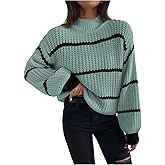 GORGLITTER Women's Striped Oversized Sweaters Color Block Long Sleeve Turtleneck Cute Fall Knit Pullover Trendy 2025