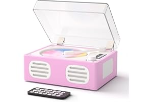 MANGOSTAN CD Player Portable Bluetooth Input/Output, Retro CD Player with Hi-Fi Speakers, Rechargeable Cute CD Players for Home with LED Display, USB Playback, AUX-in, Headphone Jack, Purple-Pink
