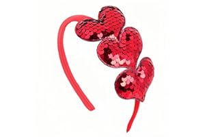 HIFANMM Valentines Day Heart Headband Red Sequins Hair Band,3 Glitter Love Hearts Hair Accessories for Women Girls Kids, Birthday New Year Wedding Party Costumes Headdress Decoration Hair Hoop 1 Pcs