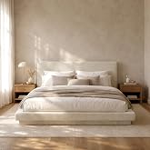 RECCI AirFrame King Cloud Platform Bed Frame with Round Edge Headboard | 6-Inch Thickness Plush Headboard, 5 Inch Foam Fully Cushioned, Beige Chenille Upholstered, Easy Assembly