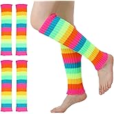 Xinjoduz 2 Pairs Neon Leg Warmers 80s Women Striped Y2k Socks Colorful Retro Ribbed Knitted Rainbow Leg Warmers for Winter Clothes Party Sports Costume Accessories