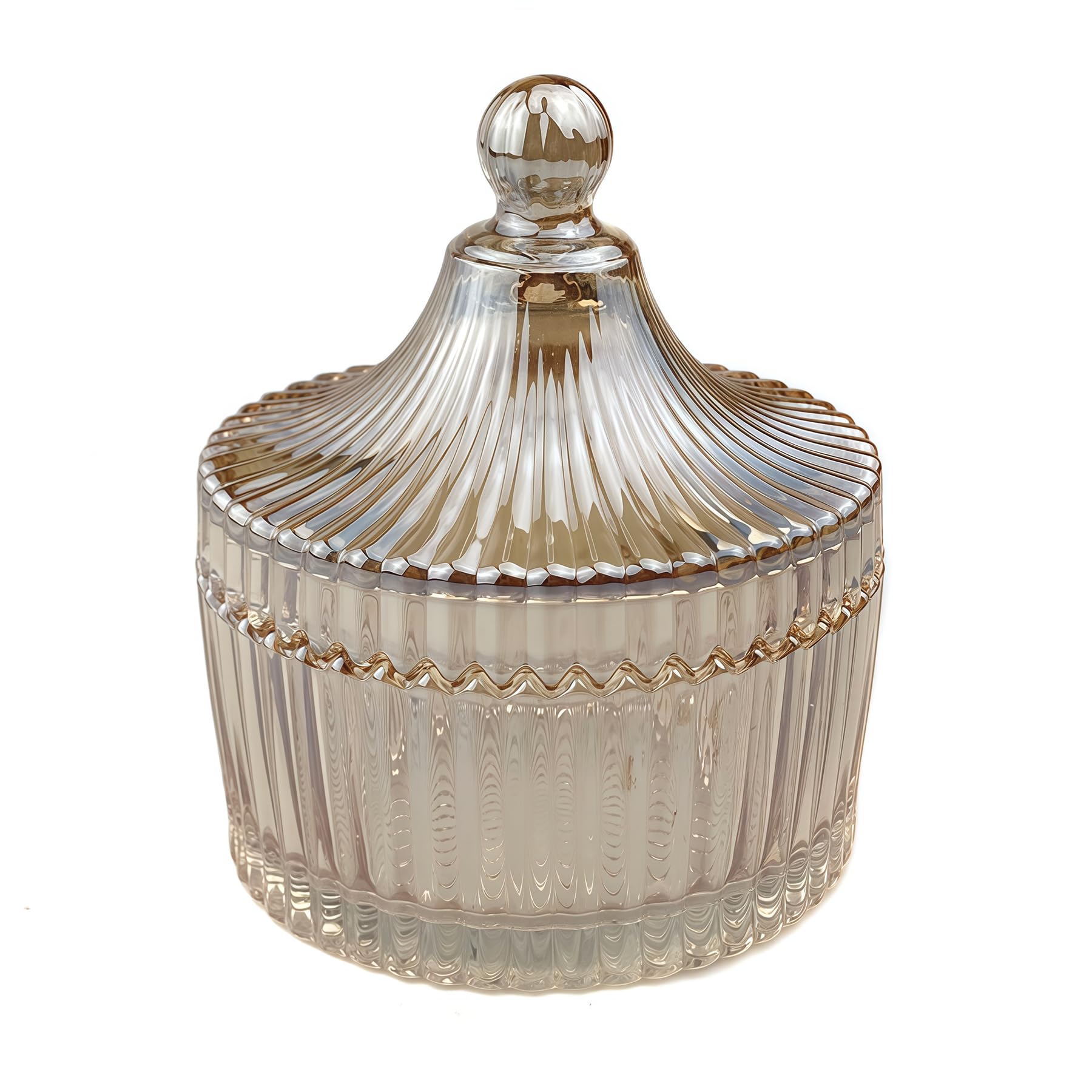 Happyupcity 300ml/10oz Tent Shaped Crystal Glass Candy Dish with Lid Candy Box Sugar Bowl Cookie Jar Biscuit Barrel Candy Buffet Storage Container for Home Office Desk Decor