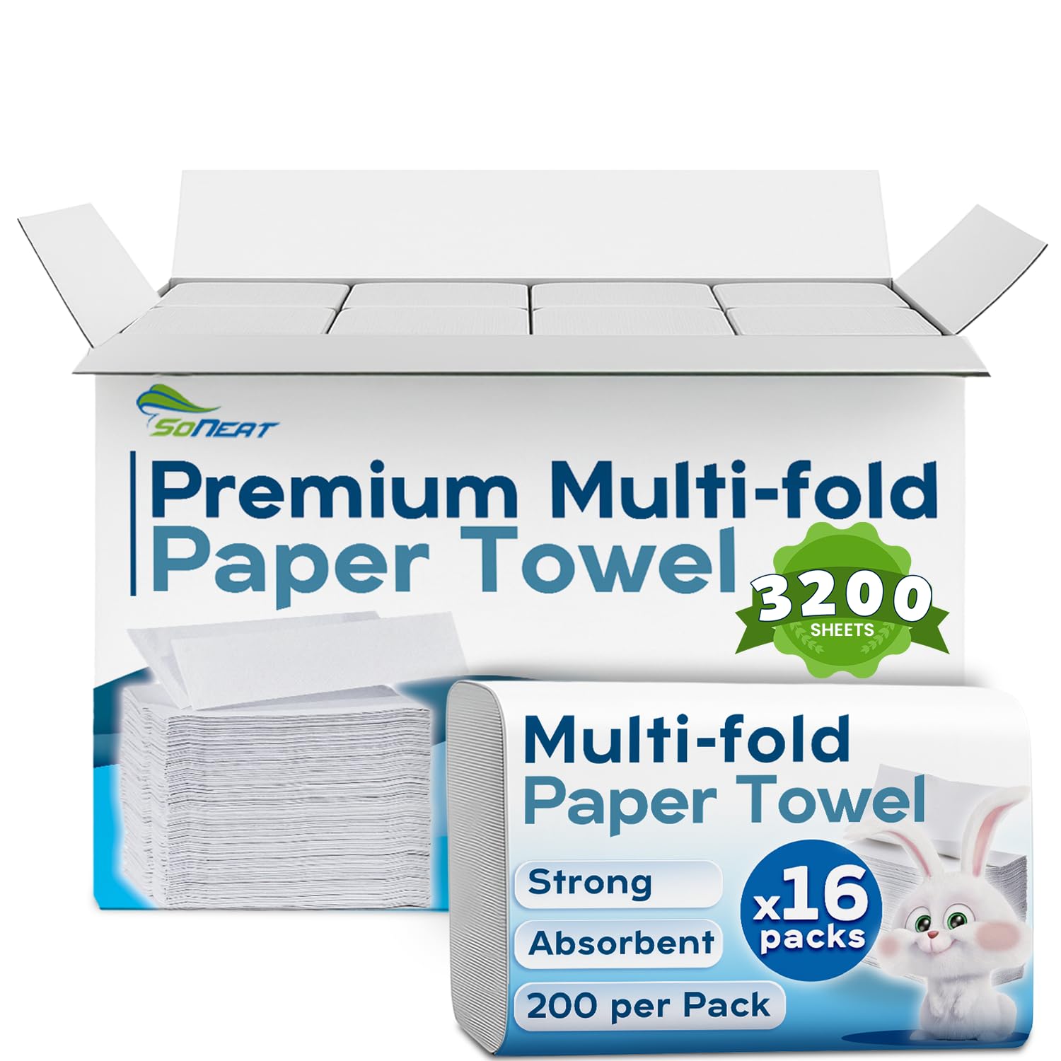 Photo 1 of SoNeat Trifold Paper Towels - 3200 Sheets Multifold Disposable Paper Hand Towels for Bathroom, Commercial, Household, Hand Paper Towels for Bathroom Dispenser, 16 Packs (200 Count/Pack)