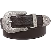 beltiscool Western Faux Ostrich Print Stitching-Edged Leather Belt