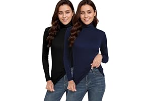 TAIPOVE Turtle Neck Tops for Women Cotton Ribbed Turtleneck Long Sleeve Thermal Shirts Base Layer 2 Packs