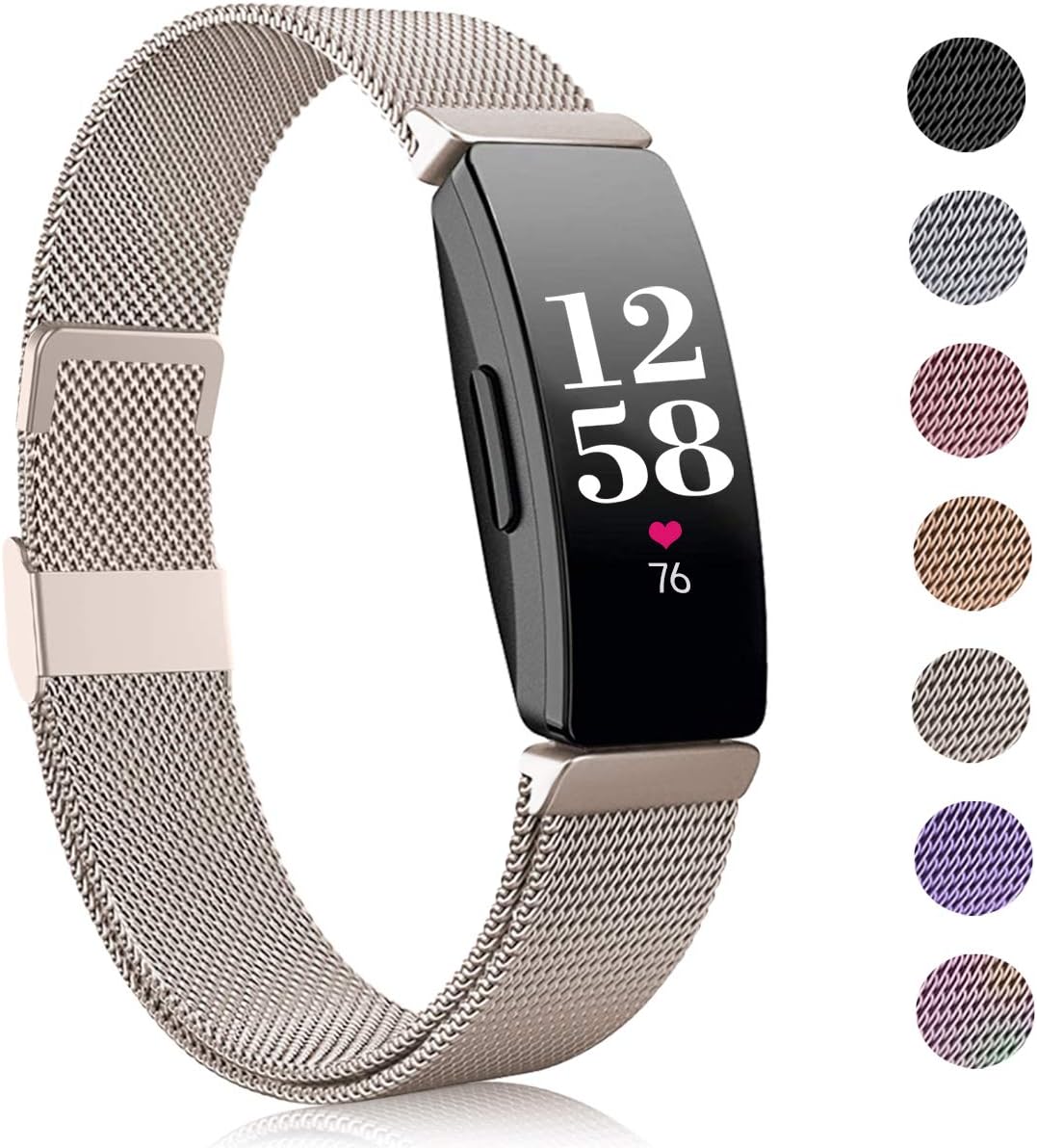 Funbiz Compatible with Fitbit Inspire Strap/Fitbit Inspire HR Strap, Stainless Steel Metal Mesh Replacement Bands with Unique Clasp Compatible with Fitbit Inspire/Inspire HR/Ace 2, Small Large
