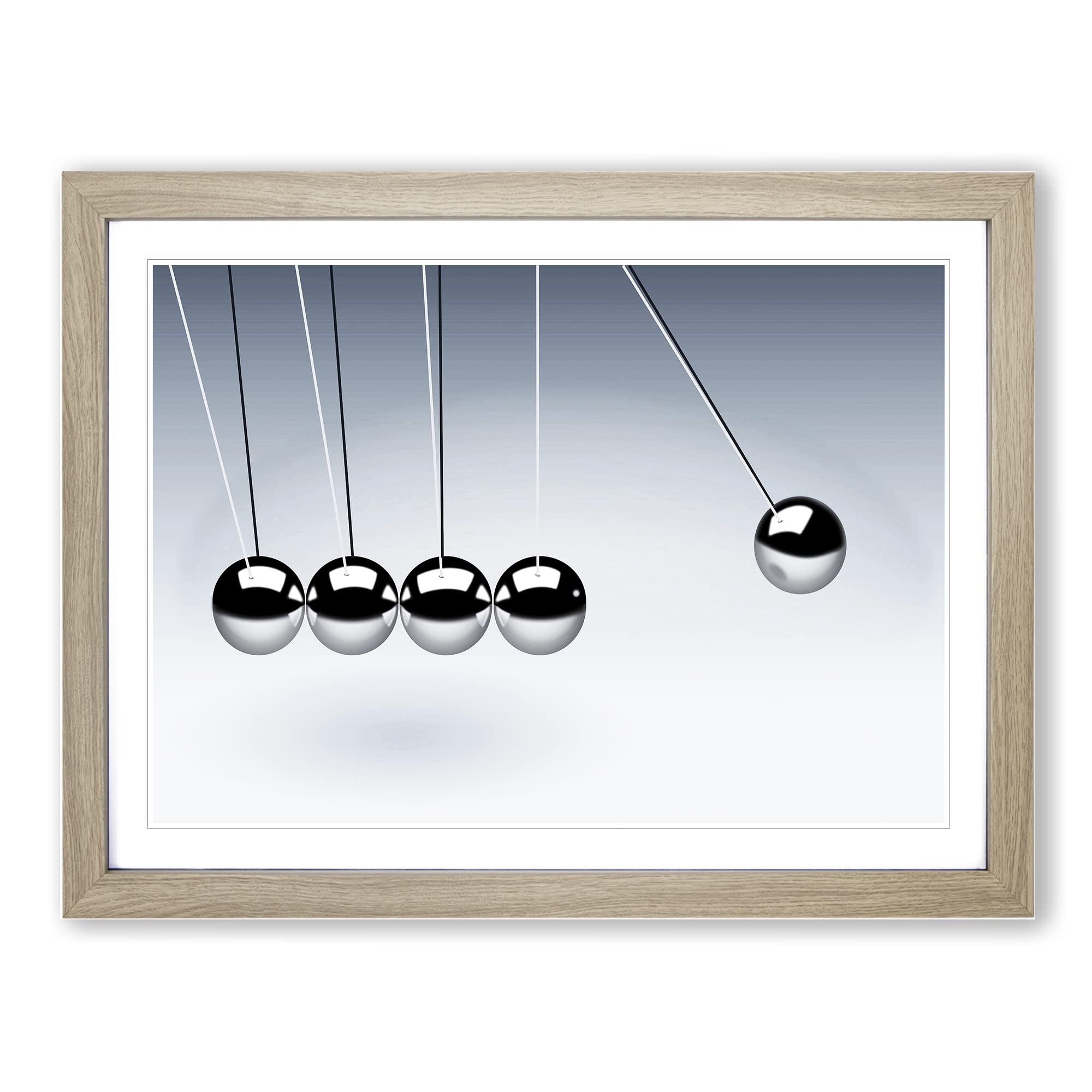 Newtons Cradle Modern Framed Print | A4 Oak Framed Wall Art | Ready to Hang | Modern Nature Picture | Living Room Bedroom Lounge Office