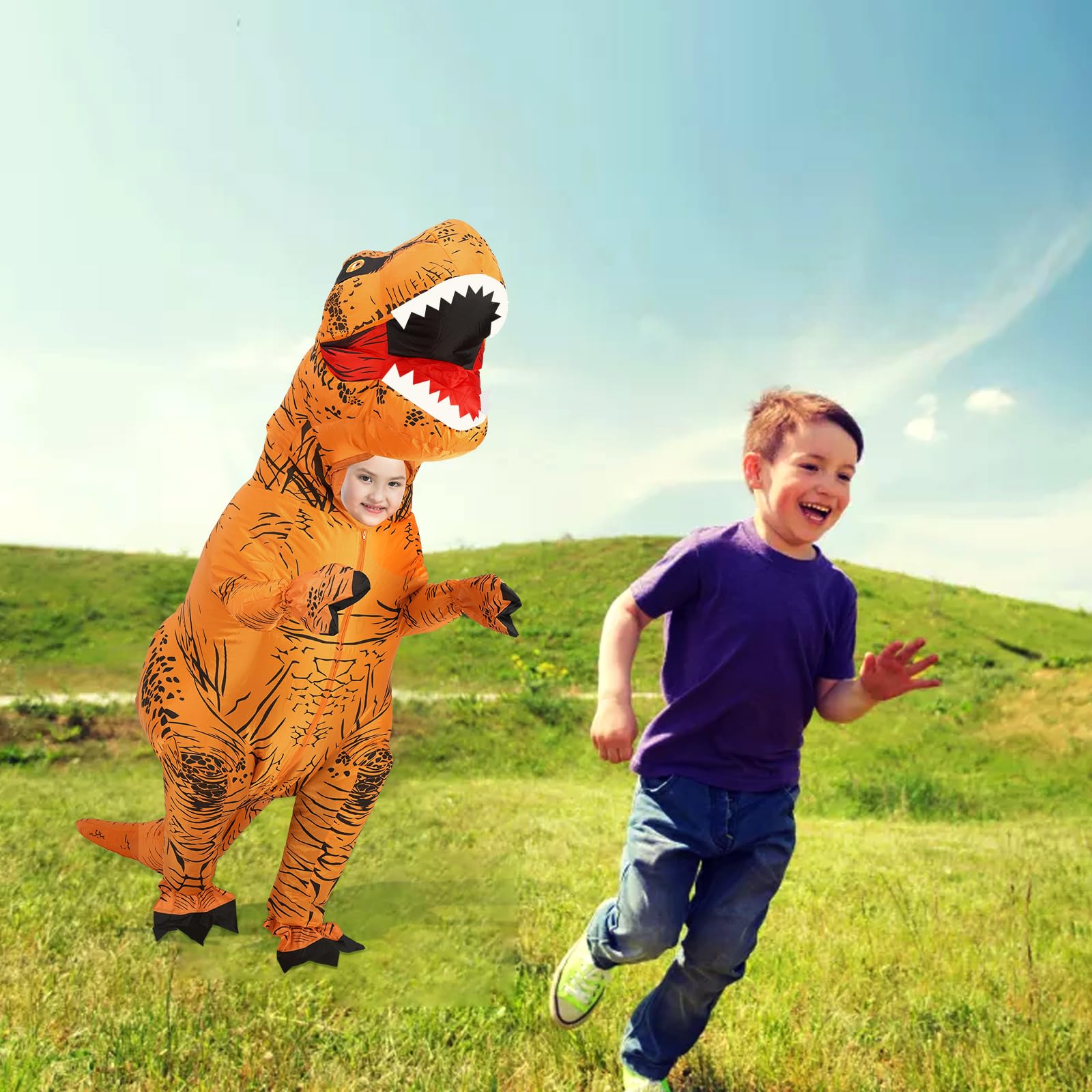 YEAHBEER Inflatable Dinosaur Costume，T-Rex Dinosaur Costume Blow up T-Rex Funny Fancy Inflatable Costume