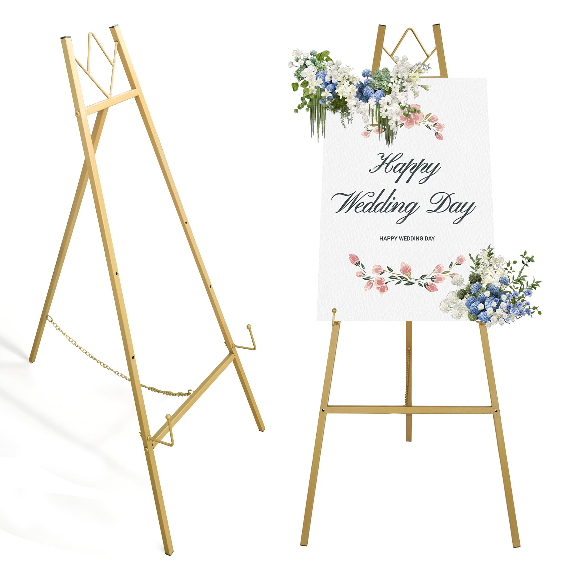 Photo 1 of Gold Easel Stand for Sign, Heavy Duty Metal Large Easel Stand for Display - 31"x18"x46.7" Foldable & Adjustable Gold Easel for Wedding Sign, Mirror, Picture, Art - Sturdy & Lightweight, No Assembly