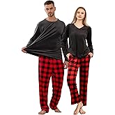 EK4YDNDS Couples Pajama Set, Soft Long Sleeve Plaid Pjs Set Warm Matching Sleepwear for Men and Women
