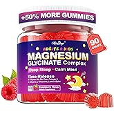 Magnesium Glycinate Gummies for Kids & Adults, 90 Counts No Melatonin Magnesium Gummies for Sleep & Calm, Sugar Free Vegan with Glycine, L-Theanine, B6, D3, Zinc & Omega 3 - Raspberry Flavor
