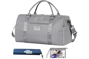 SUPROMOMI Large Travel Duffel Bag, Sports Tote Bag, Gym Yoga Bag, Airplane Carry-on Bag With Extra Shoe Bag and Small Clear Makeup Bag, Overnight Crossbody Bag for Men and Women Grey