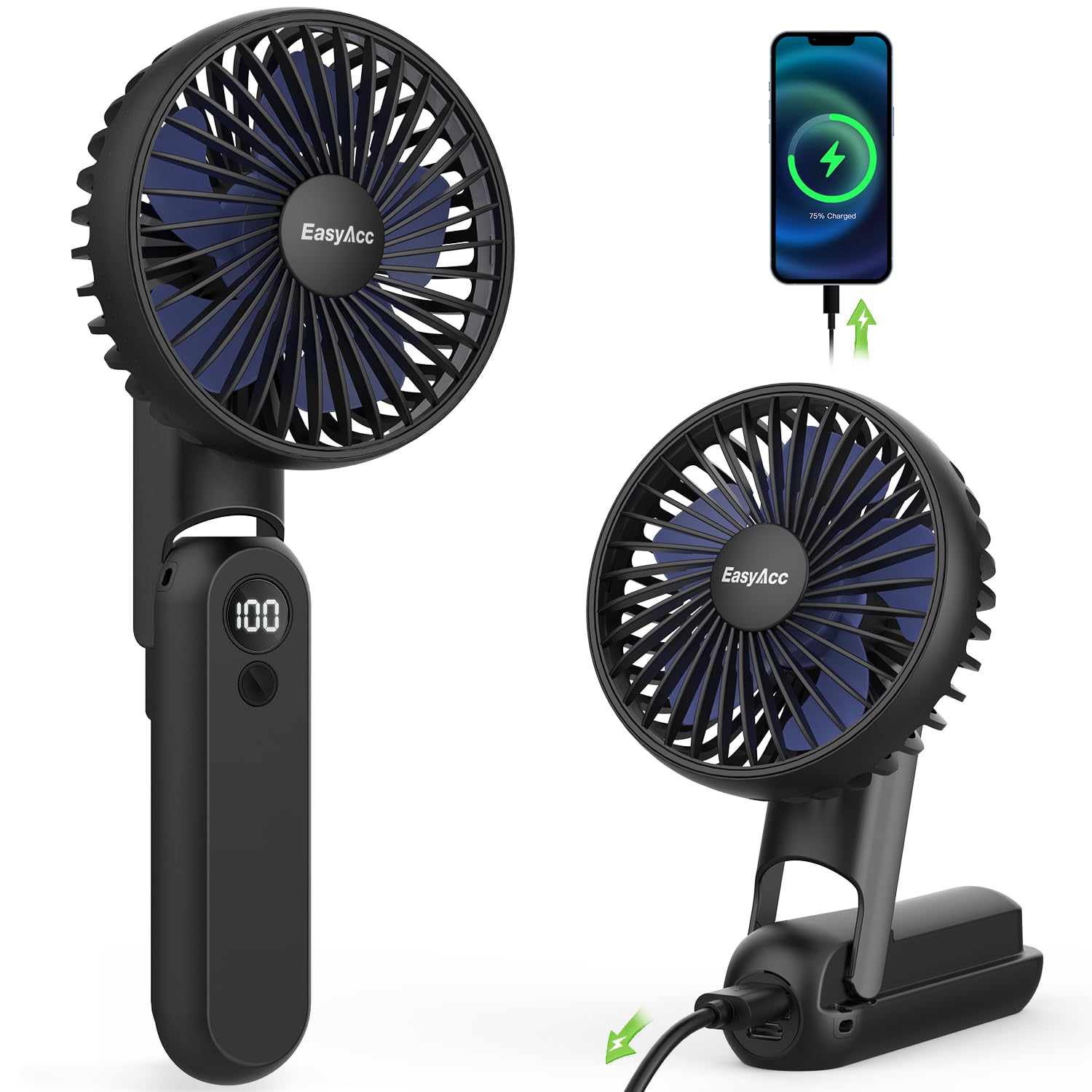 Backup Fan EasyAcc Portable Fan for Travel,Rechargeable Handheld Fan, 5 Speed ...