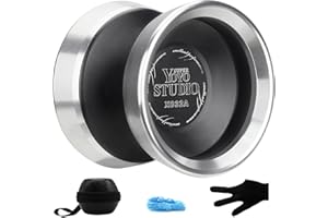 YOYOSTUDIO Yoyo Professional Unresponsive Yoyos with Dual Aluminum Alloy Rings, Pro Tricks Yo yos for Adults, Metal Yoyo for Beginners with Strings, Gloves & Case Black (Silver Ring)