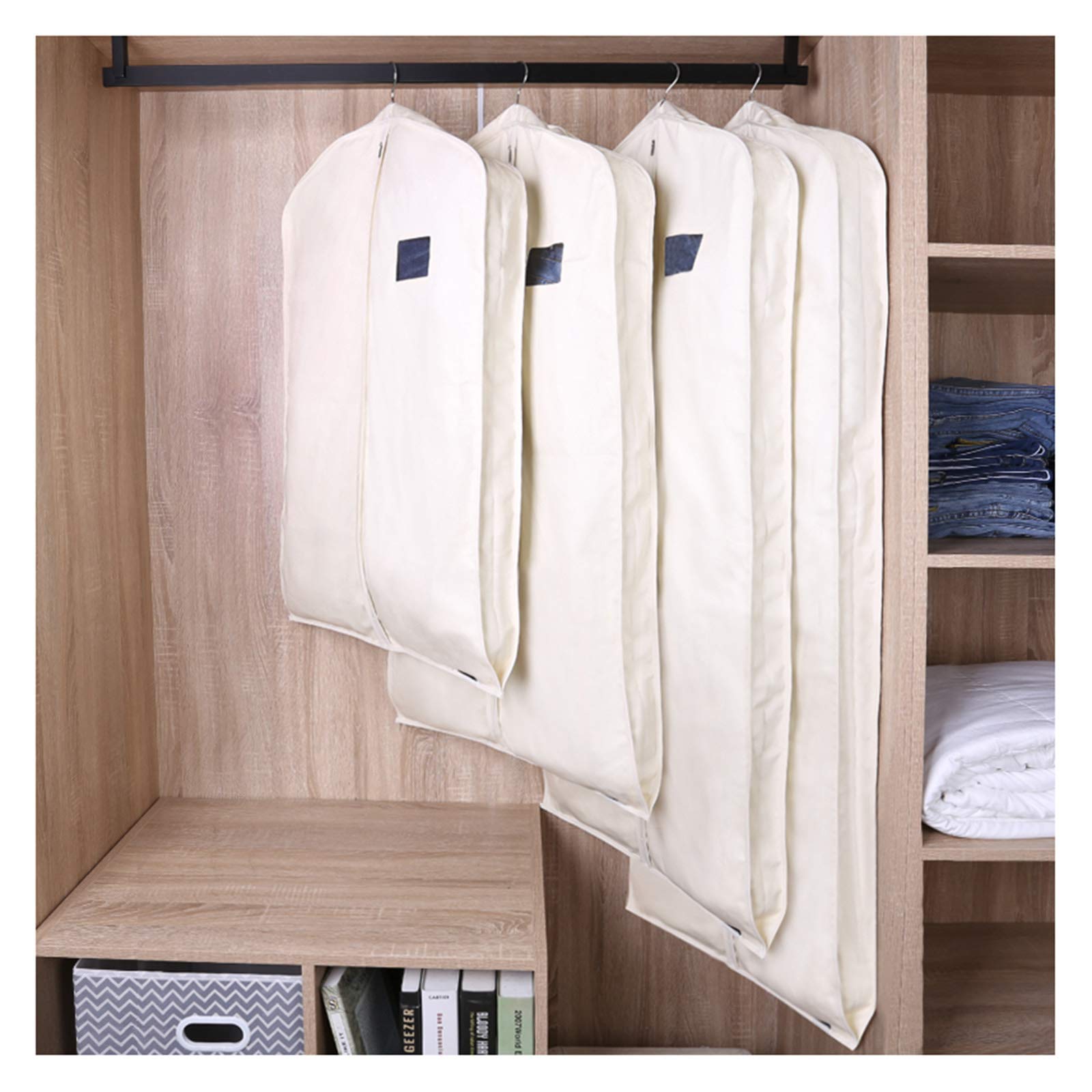 Garment Bags for Hanging Clothes Cotton Breathable Suit Bags and Garment Covers Moth Proof Suit Covers Dress Bag Clothes Protector Covers for All Garments(Size:150×58cm,Color:White-Wide)