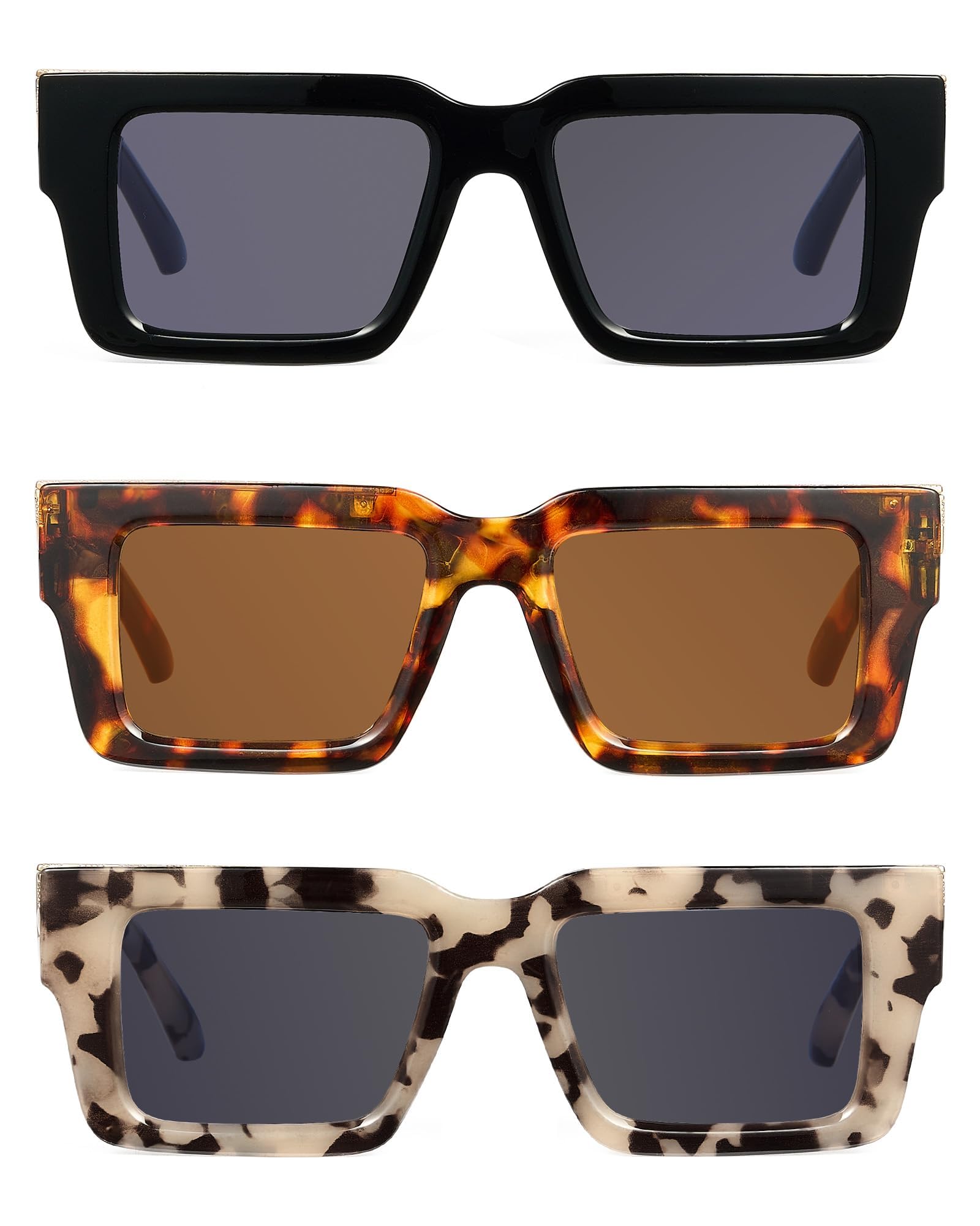 Photo 1 of JM Fully Magnified Reader Sunglasses Women with Spring Hinge, Trendy Square Sunglasses with Readers Built-in 3 Pack +2.5