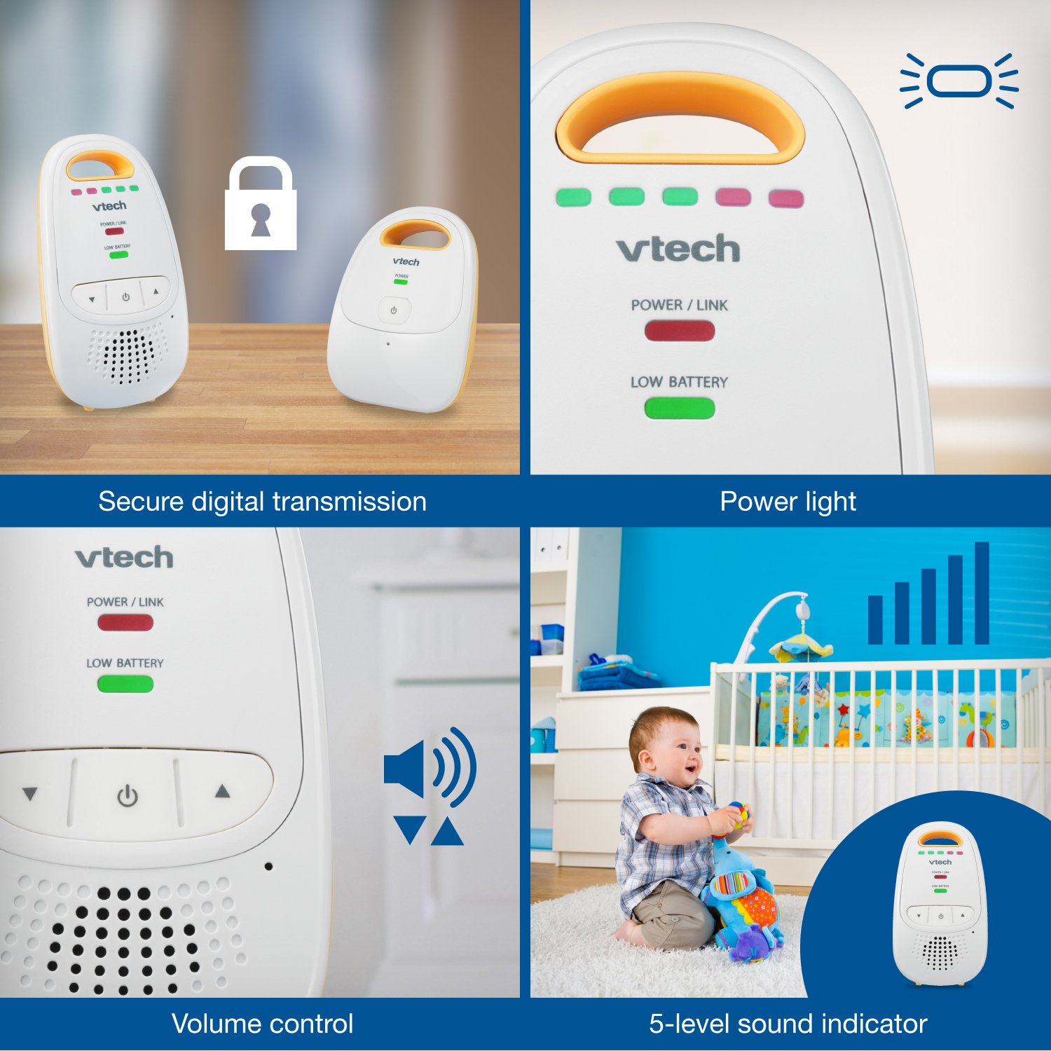 VTech DM111 Audio Baby Monitor with up to 1,000 ft of Range, 5Level