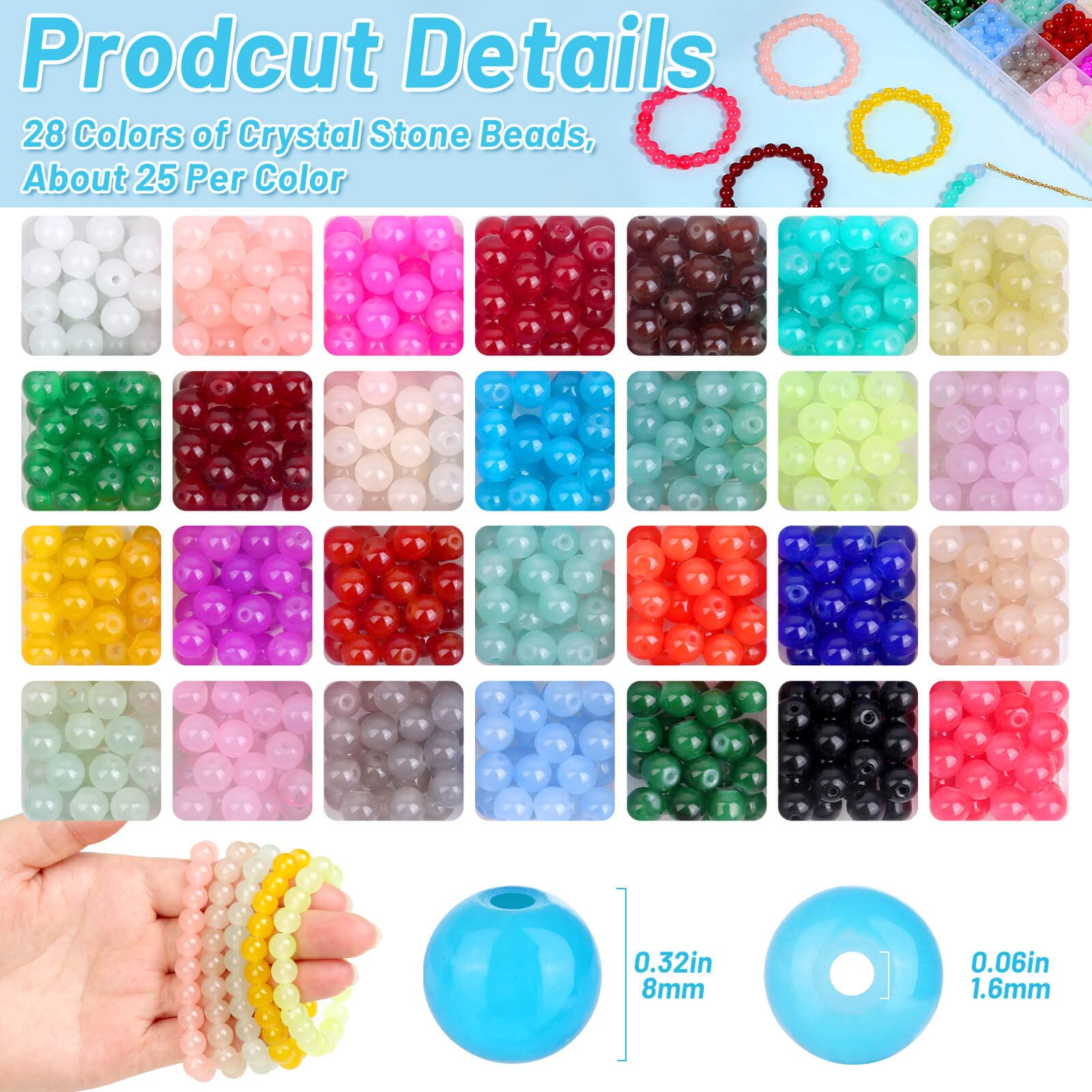 shynek Shynek 700 Pieces Glass Beads for Jewelry Making, 28 Colors 8mm Crystal Beads for Bracelets and DIY Crafts