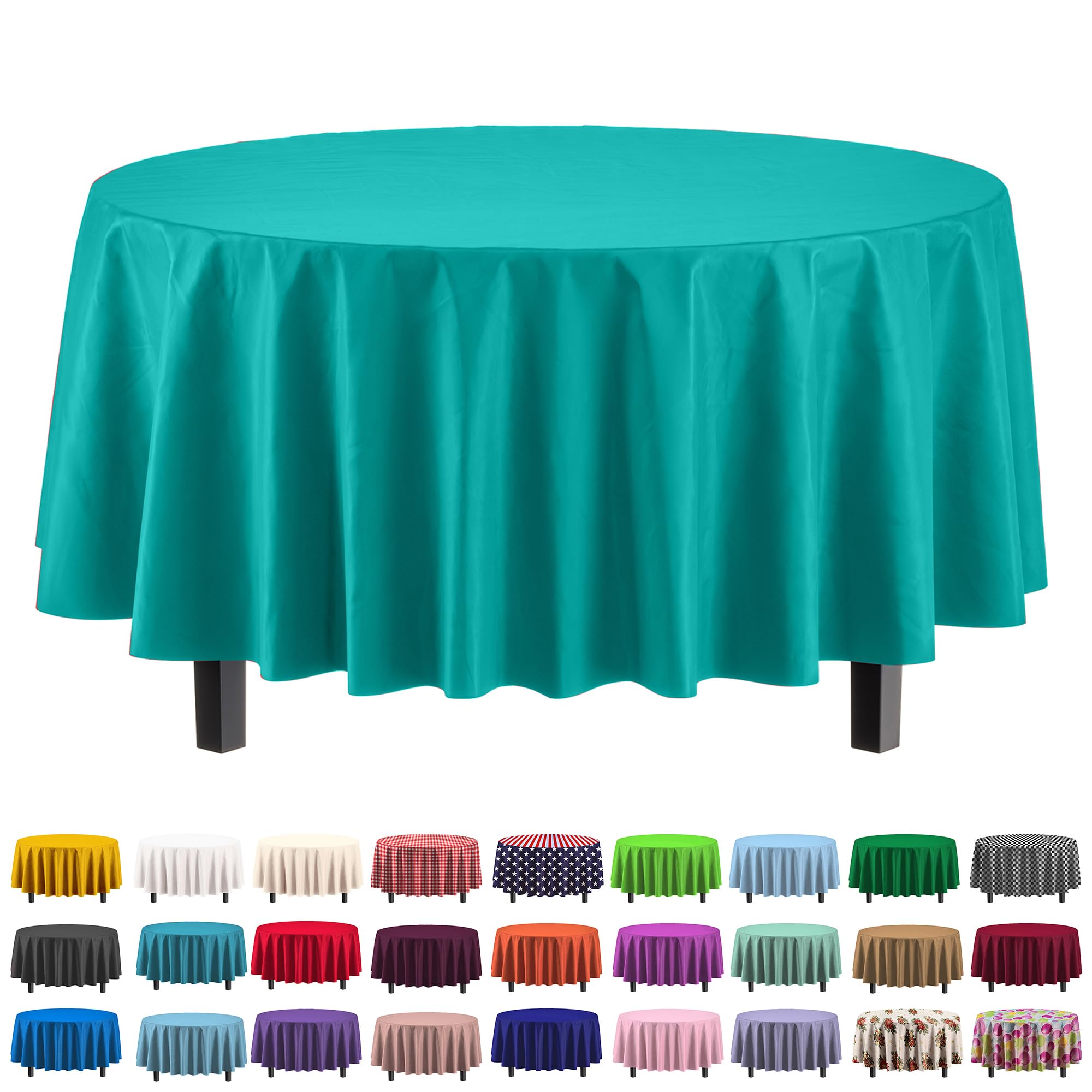Photo 1 of Party Solids 6-Pack Premium Plastic Tablecloth 84in. Round Plastic Table Cover - Teal