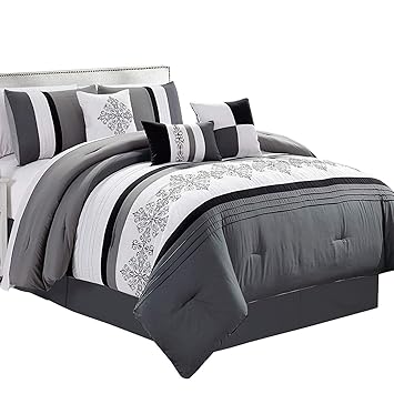 Amazon Com Kevina Gray Black And White Queen Size Luxury 7 Piece