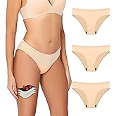 Battewa Leakproof Underwear for Women Low-Waist Bikini Light Incontinence Leak Protection, 20ml Absorbency Washable Reusable High-Cut Hipster Briefs 3Pack (Beige, Medium)