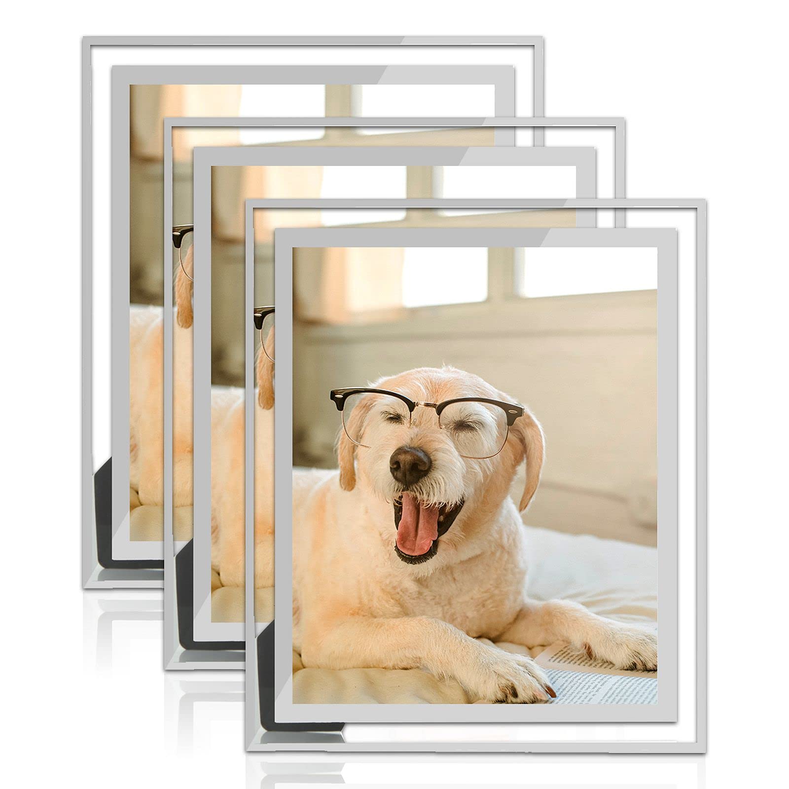 AHUNTTER 3 Pack 10 x 8 Inches Glass Photo Frames Mirrored Picture Frames Tabletop Display Portrait Landscape Frames Gifts - Silver