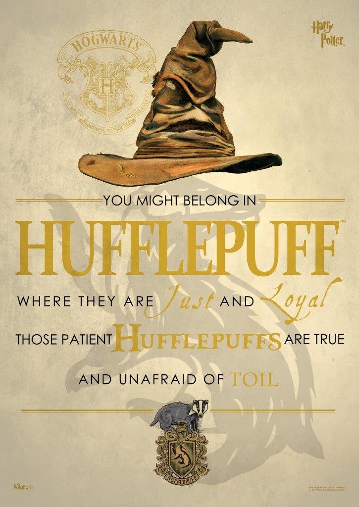 MightyPrint Harry Potter (Sorting Hat Hufflepuff) Wall Art Decor - Next Generation Premium Print - Featuring Hogwarts House Quote Poem