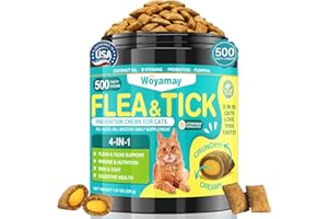 Woyamay 4-IN-1 Flea and Tick Prevention for Cats, 500 Crunchy & Creamy Chews, Cat Flea Treatment, Natural Oral Flea Treatment for Cats, Daily Support for Flea, Immune, Skin & Coat, Gut, Chicken Flavor