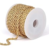 Cadikez 16.5 Feet 18K Gold PVD Plated Stainless Steel Rope Chain, 4mm Width 304 Stainless Steel Rope Chains Roll Bulk for Jewelry Making