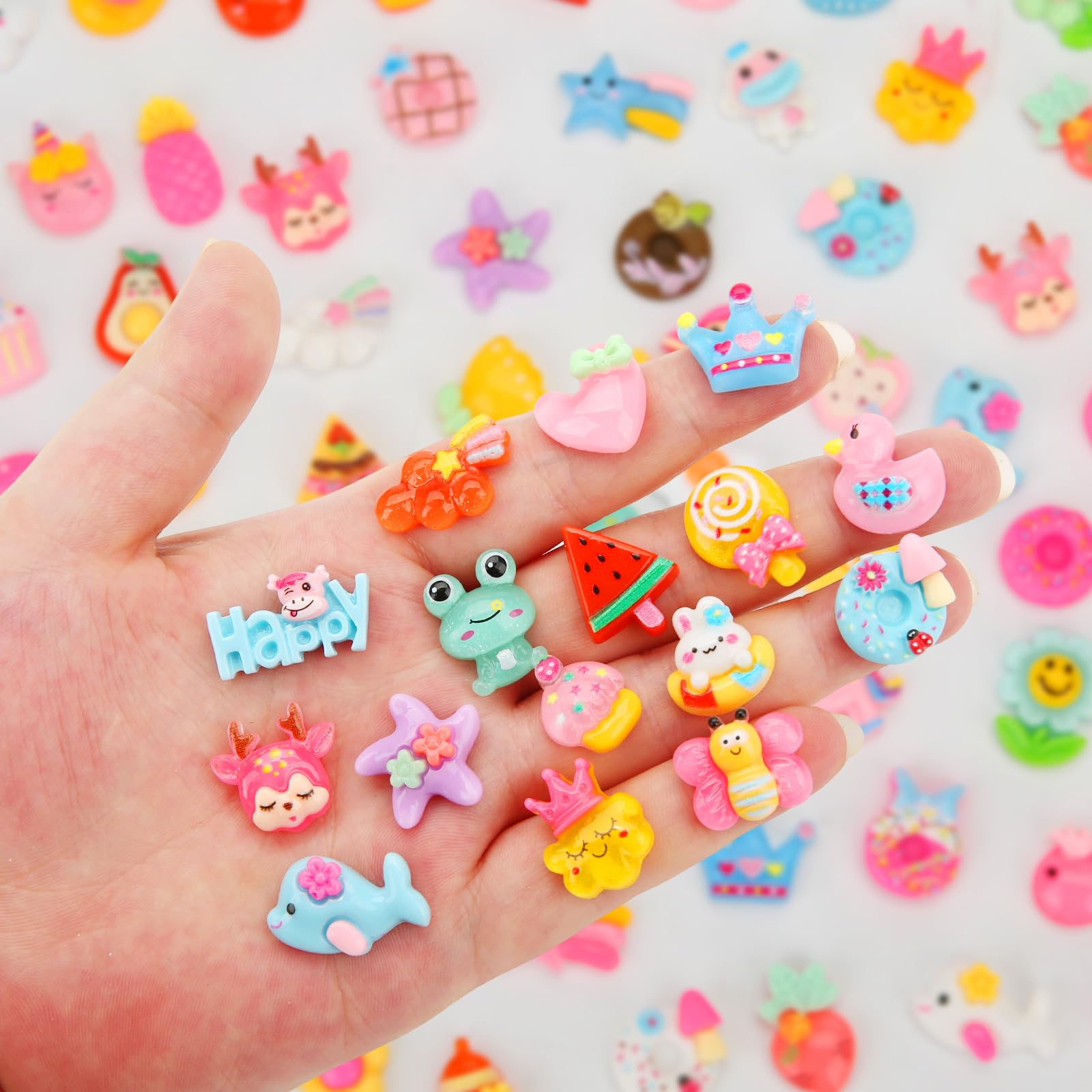 100pcs Slime Charms, Bulk Cute Resin Charms Set for Slime Add in Phone Junk Cases Nail Art Design Scrapbooking DIY Craft Decoration
