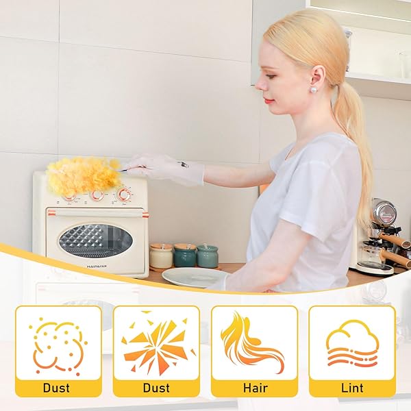 DUSTER REFILLS FOR SWIFFER DUSTERS, MULTI SURFACE 360 DEGREE DUSTERS REFILLS & 2 HANDLE, DISPOSABLE HEAVY DUTY DUSTERS REFILLS FOR CLEANING (30 COUNT + 2 HANDLE, WHITE&ORANGE)