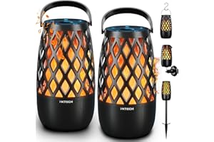 IXTECH Outdoor Bluetooth Speaker Waterproof Wireless Portable Speaker with LED Flame Lights Linkable Torch Lantern for Party Pool Camping Halloween Christmas Birthday Gift 2 Pack