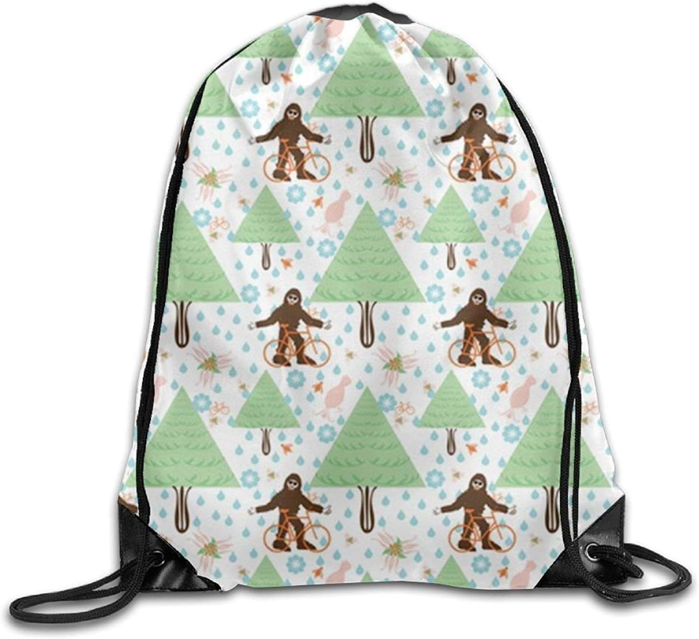 New Shorts Animal Bigfoot Printed Cute Drawstring Backpack Men Heavy Duty Sack Tote Dance 16.9" 14"