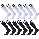 STLTYYP 6 Pairs Kid Youth Soccer Socks Striped Knee High Tube Socks Football Runing Athletic Socks For Boys And Girls