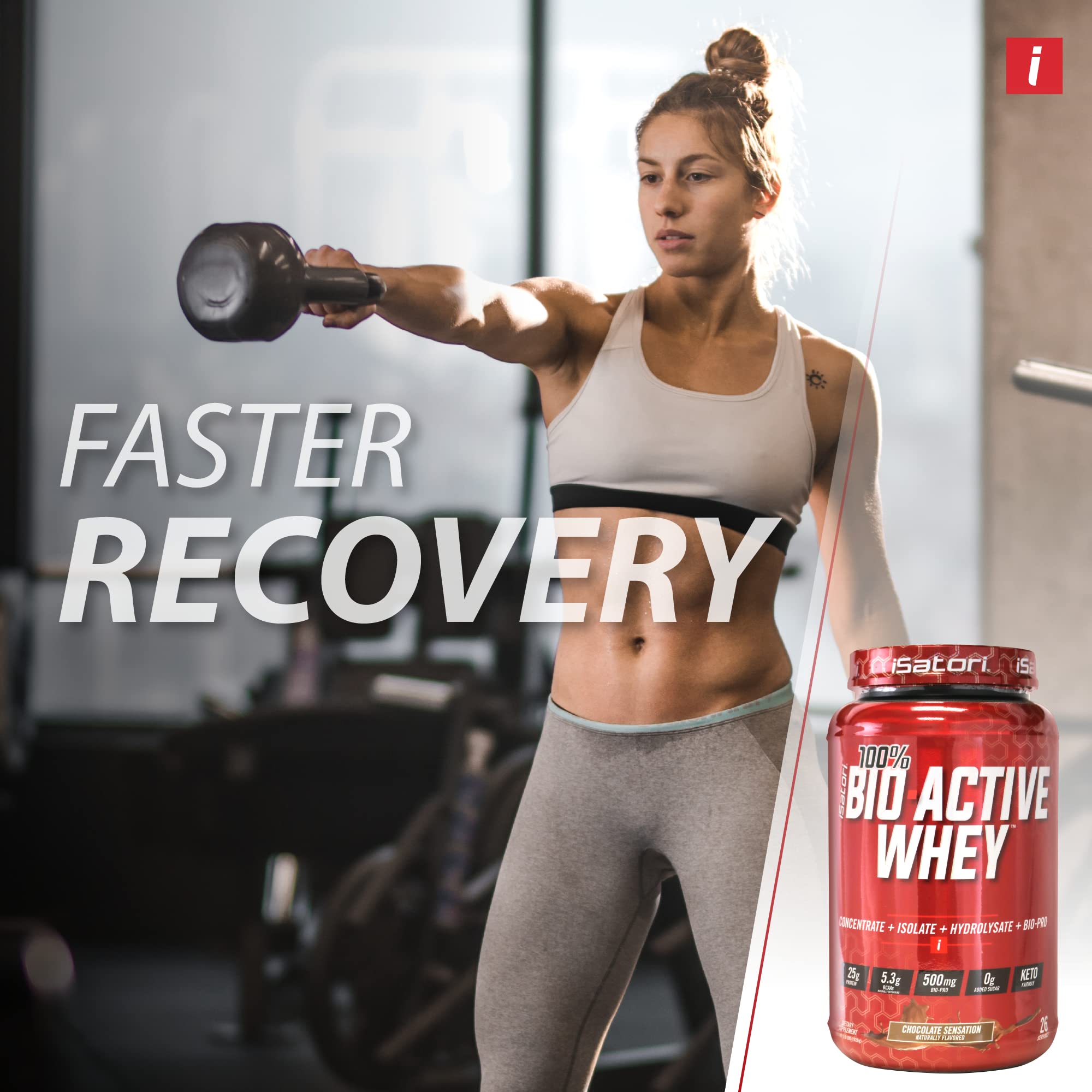iSatori 100% Bio-Active Whey Protein, Muscle Growth & Recovery with Whey Isolate, Hydrolysate, Concentrate, BCAAs & Colostrum Peptides, 25g of Protein Per Serving - Chocolate Sensation (26 Servings)