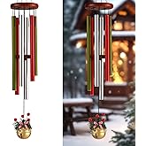 Roowest Christmas Large Aluminium Wind Chimes with Bell for Outdoor 37" Red Green and White Deep Tone Soothing Melodic Tones Wind Chimes for Outside Garden Patio Decor Gift for Mom Women Neighbors