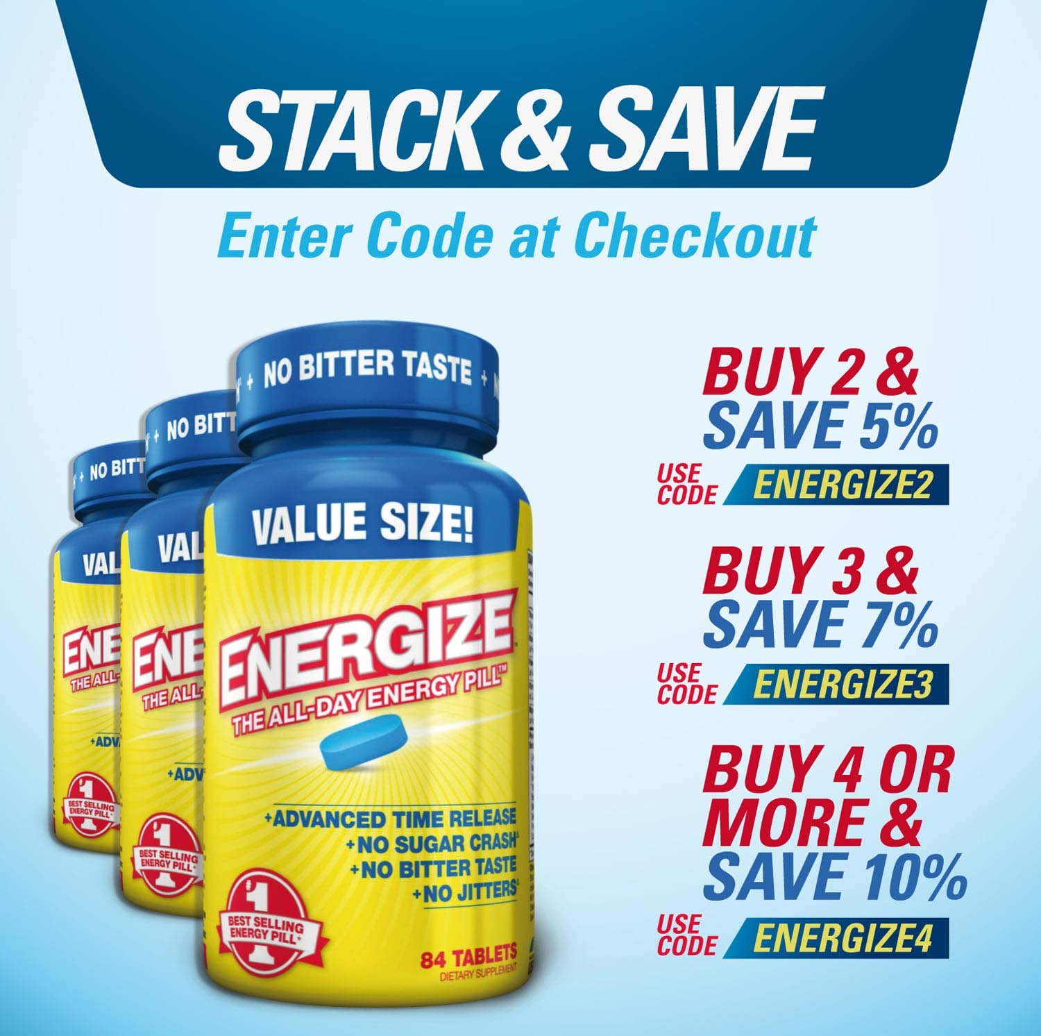 Energize Caffeine Energy Pills Healthy Focus Brain Supplement