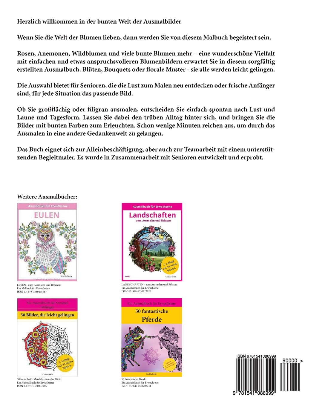 Ausmalbuch für Senioren - Blumen, die leicht gelingen: Malbuch für
