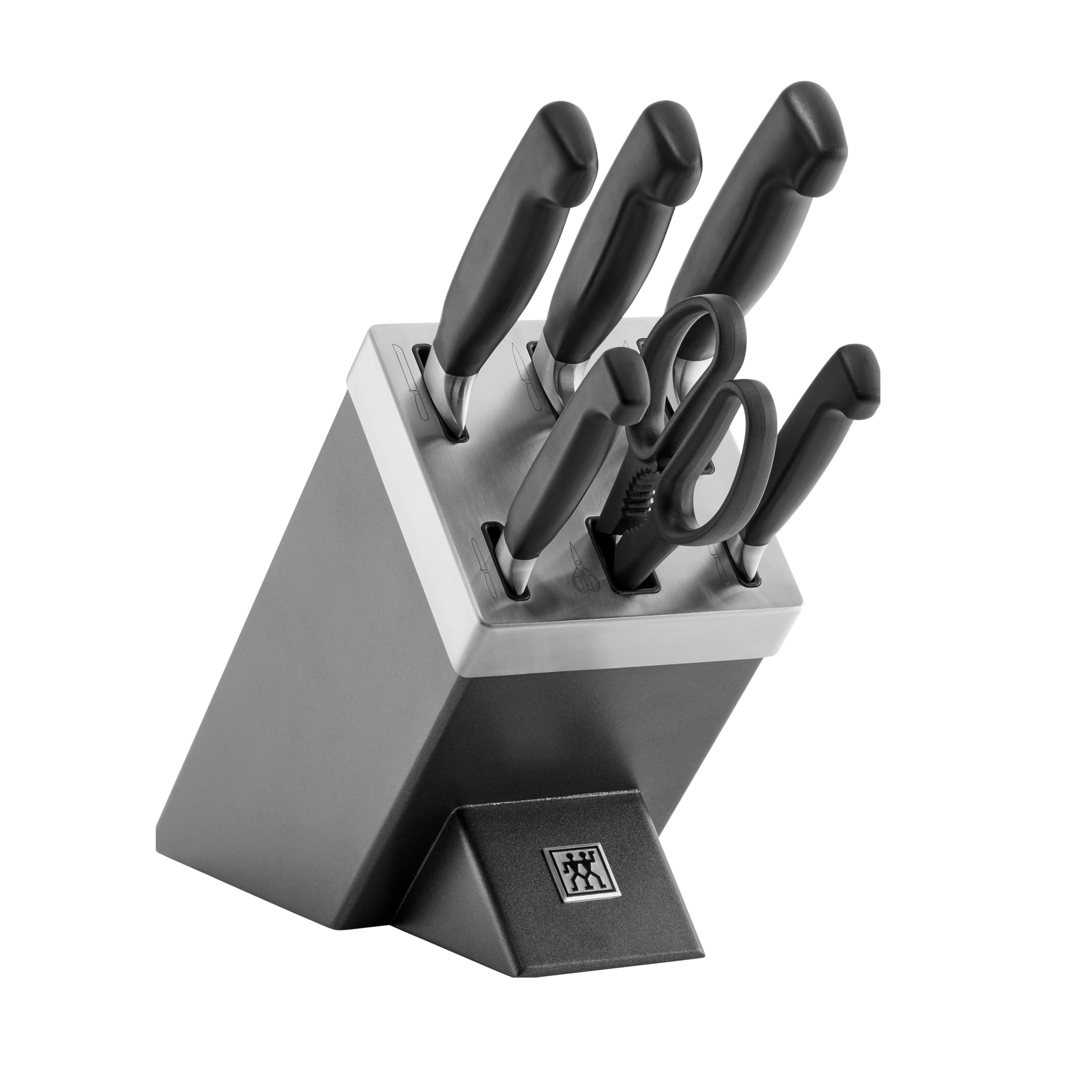 ZWILLING Vier Sterne Selbstschärfender Messerblock 7-teilig, Rostfreier Spezialstahl, Schwarz, Made in Germany