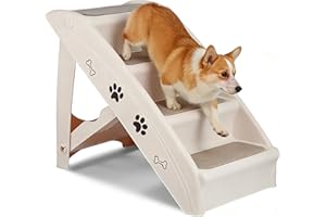 NOVA MICRODERMABRASION Pet Dog Stairs Foldable Nonslip Dog Steps for Small Pet Dogs Cats at Home and Vehicle Ramp Ladder for High Beds Sofa (Tan)