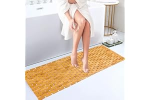 Fovlaurs Bambo Bath Mat Bathroom Runner Long Large Rugs Floor Wood Shower Bathtub Waterproof Non Slip Accessories 16x48 Inch Easy to Clean, Natural, 1 pc
