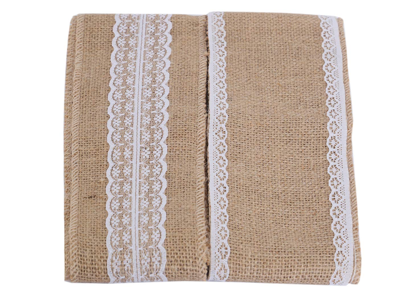 ITIsparkle Burlap Ribbon with White Lace Trims Tape 100mm Wide X 3Yds X 2 Patterns, Total 6 Yds
