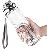 OLDLEY 25 oz Water Bottle, Motivational Water Bottle with Time Marker, Sports Water Bottle With Strap, Leakproof & BPA Free Large Water Bottles for School, Gym, Travel, Outdoor, Tritan,Transparent