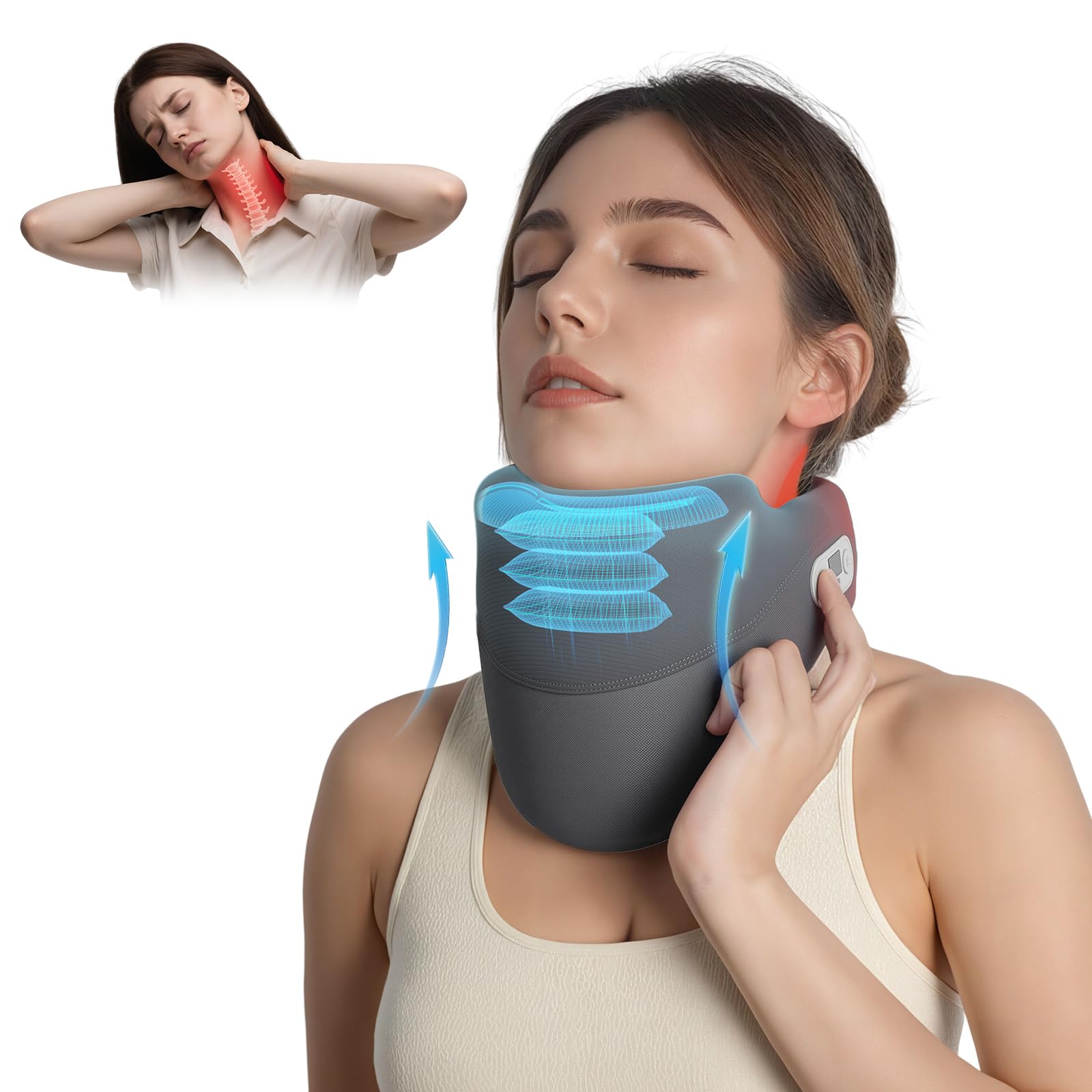 Photo 1 of MUSE RELAX Cervical Traction Device for Neck Pain Relief, Neck Stretcher with Stepless Height Adjustment and Electric Air Pressure, Built-in Heating Neck Brace Portable for Home/Office/Travel
