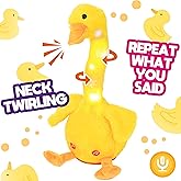 Hopearl Glowing Dancing Duck Toy Repeats What You Say Talking Duckling Toy Wriggle Singing Mimicking Twisting Light Up Interactive Animated Toy Speaking Plush Gift for Kids, Yellow, 13''