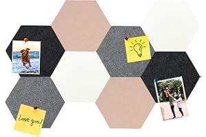 HULAVO 8Pcs Hexagon Felt Cork Board Tiles, Self Adhesive DIY Bulletin Board Pin Board for Office School Home Wall Decor Stick