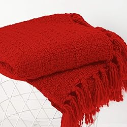 PANDATEX Thick Chunky Red Knitted Throw Blanket for